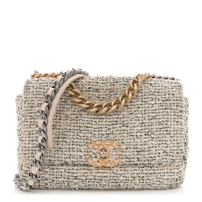 Chanel Tweed Quilted Medium Chanel 19 Flap Ecru Black 1 of 13