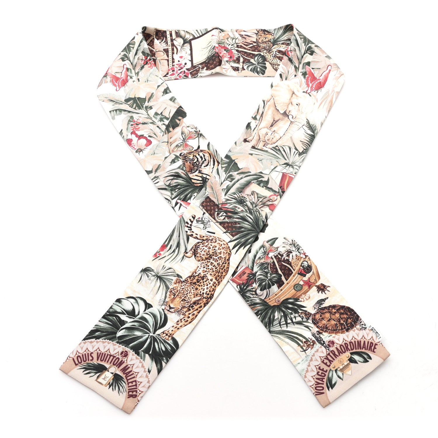 Louis Vuitton Silk Voyage Extraordinaire Bandeau Scarf Beige 1 of 3