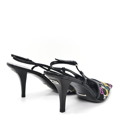 Gucci Tela Retino Nappa Charlotte Crystal GG Monogram Square G 75mm Slingback Pumps 39.5 Black 5 of 9