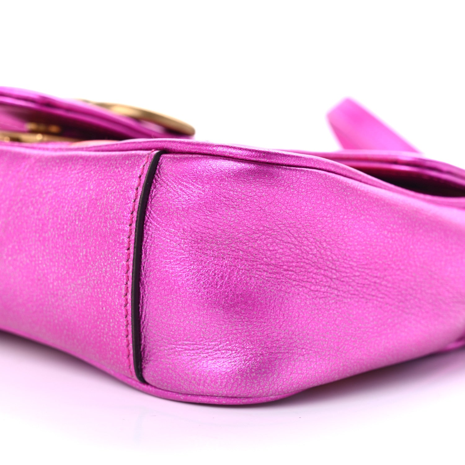 Gucci Metallic Calfskin Matelasse Mini GG Marmont Shoulder Bag Fuchsia 10 of 13