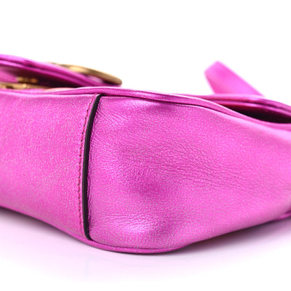 Gucci Metallic Calfskin Matelasse Mini GG Marmont Shoulder Bag Fuchsia 10 of 13
