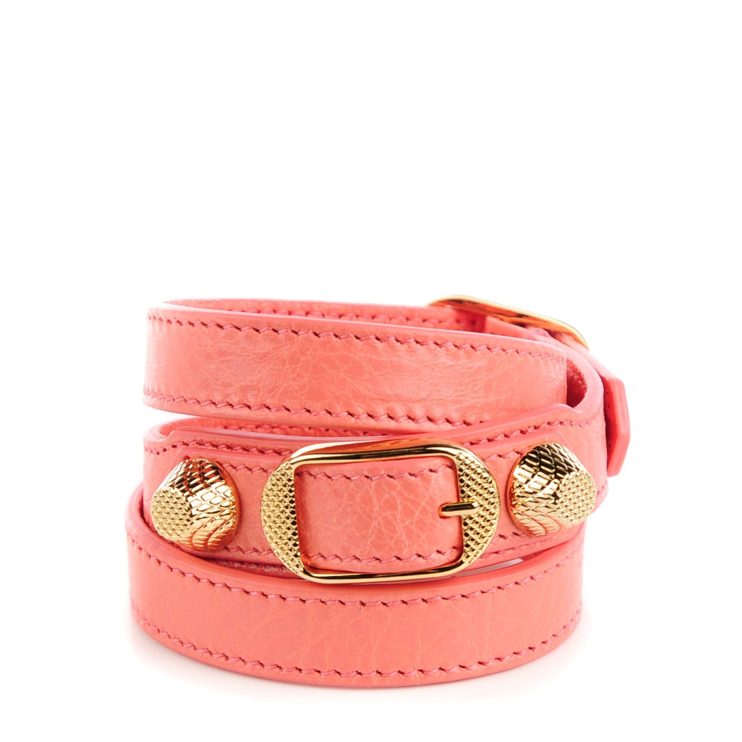 Balenciaga Agneau Giant 12 Gold Hardware Triple Tour M Bracelet Rose Azalee 1 of 7