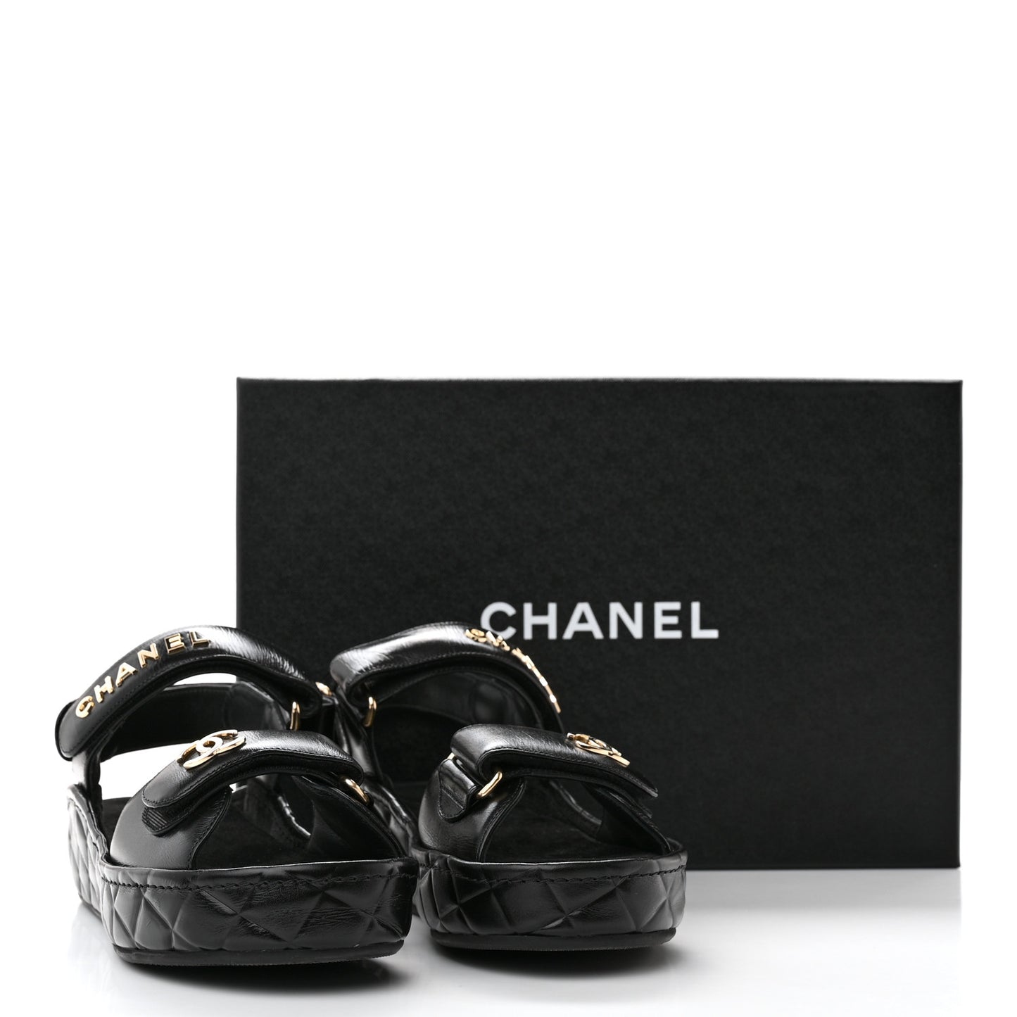 Shiny Calfskin Logo Platform Sandals 36 Black
