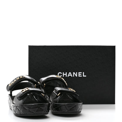 Chanel Shiny Calfskin Logo Platform Sandals 36 Black 11 of 11