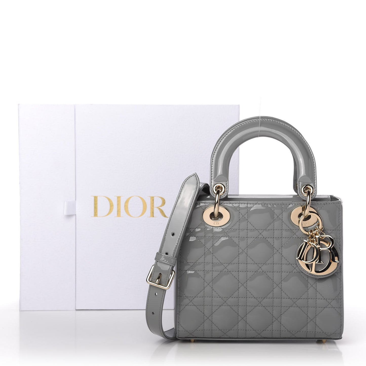 Patent Cannage Small Lady Dior Grey