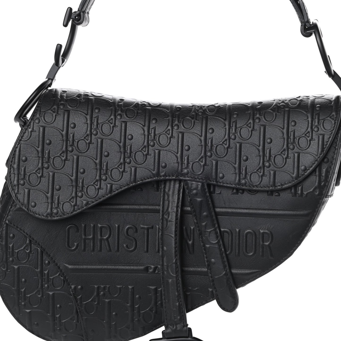 Calfskin Embossed Oblique Saddle Bag Black