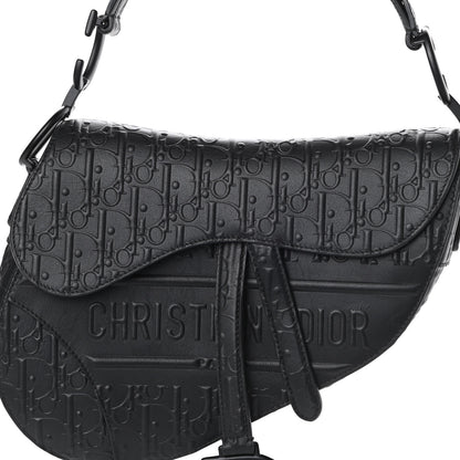 Christian Dior Calfskin Embossed Oblique Saddle Bag Black 7 of 9
