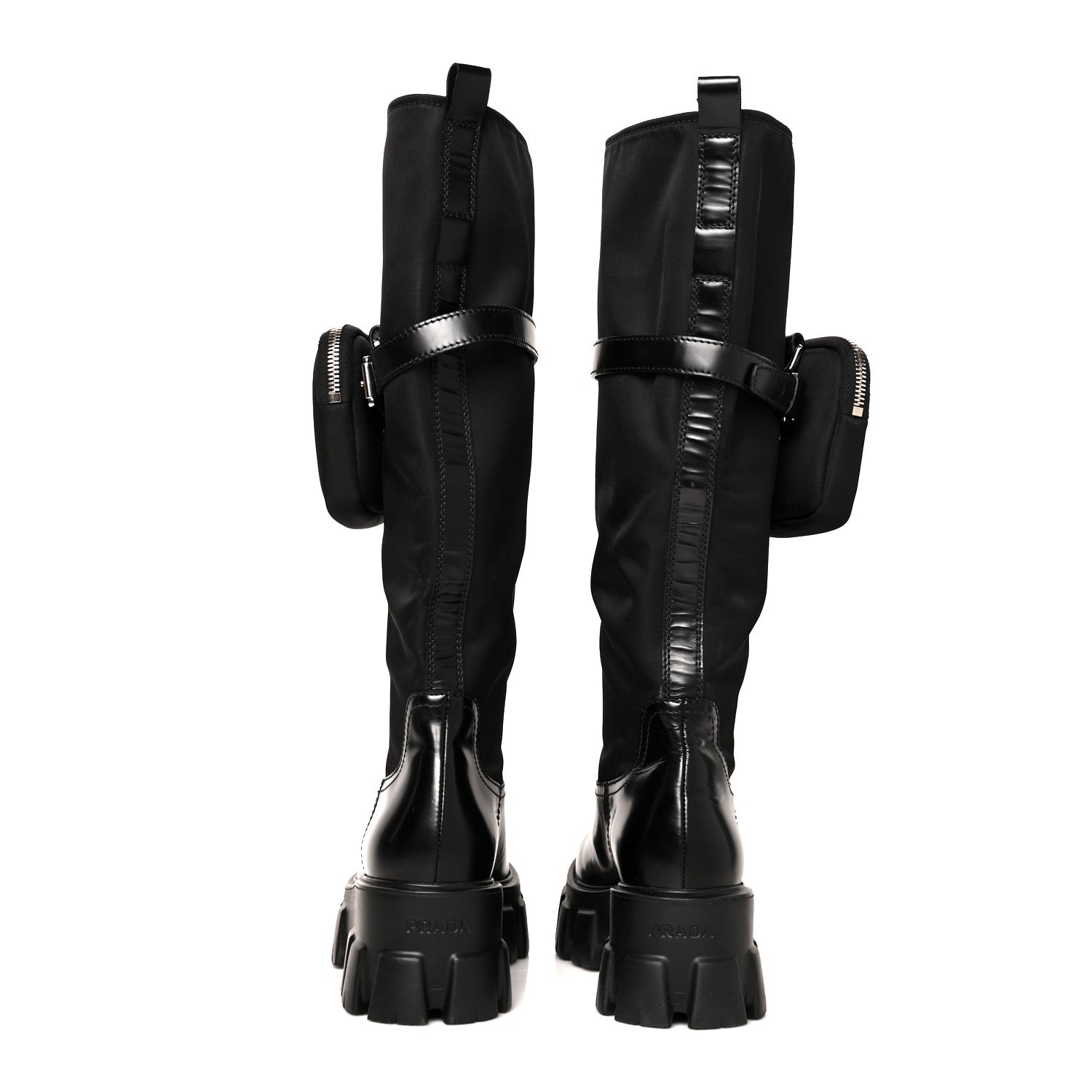Prada Spazzolato Rois Re-Nylon Metal Triangle Logo Monolith Pouch Pocket 55mm Tall Boots 36 Black 5 of 11