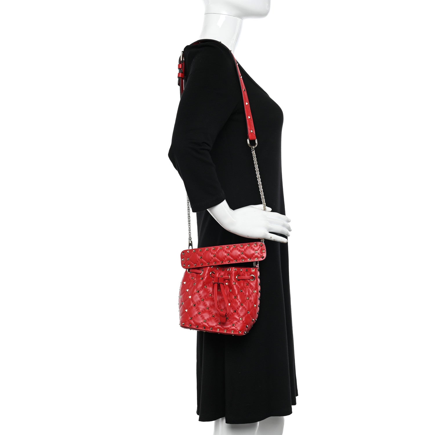 Valentino Garavani Nappa Mini Rockstud Spike Bucket Bag Rouge Pur 2 of 9