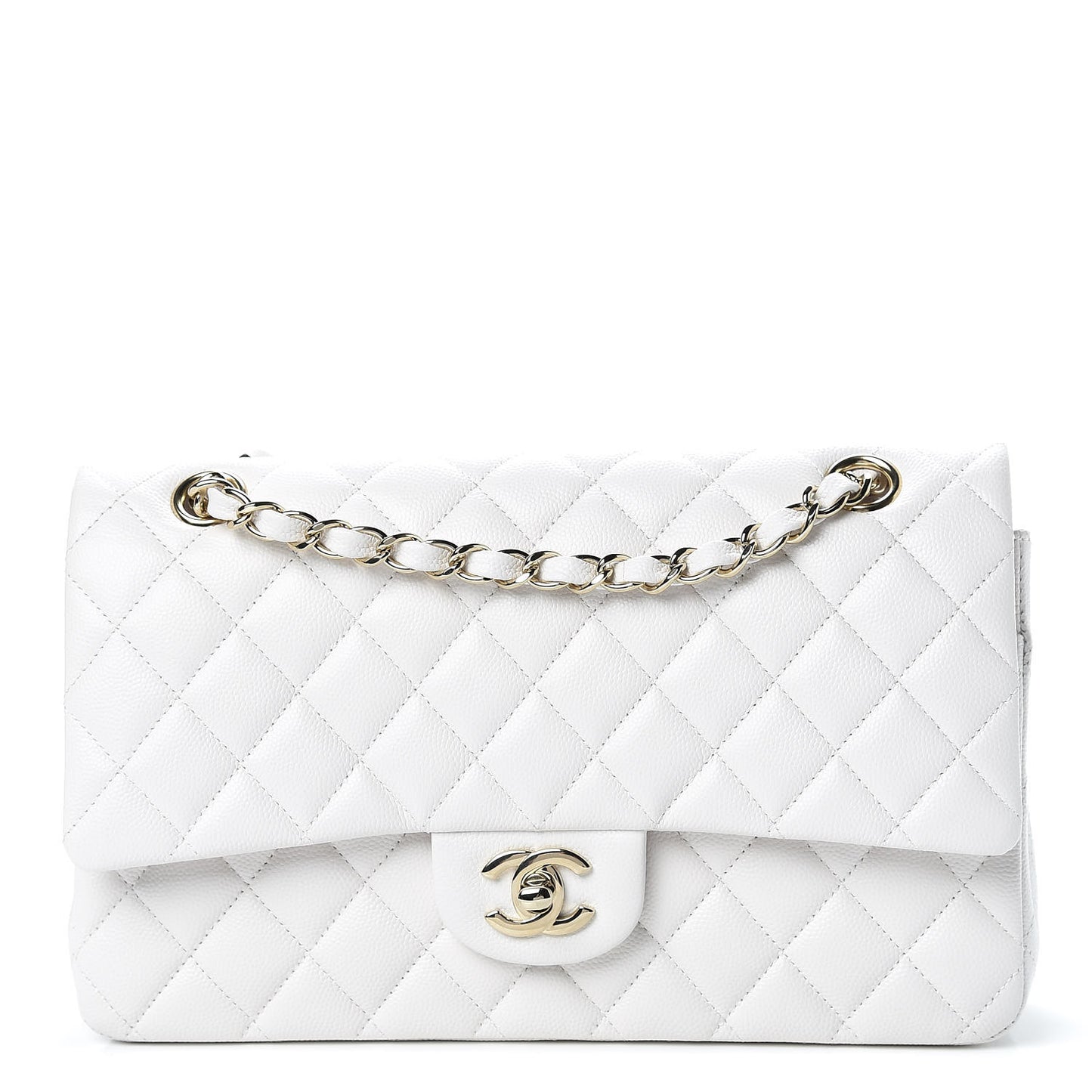 Caviar Quilted Medium Double Flap White