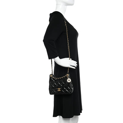 Chanel Shiny Crumpled Calfskin Quilted Small Wavy CC Hobo Black 2 of 11