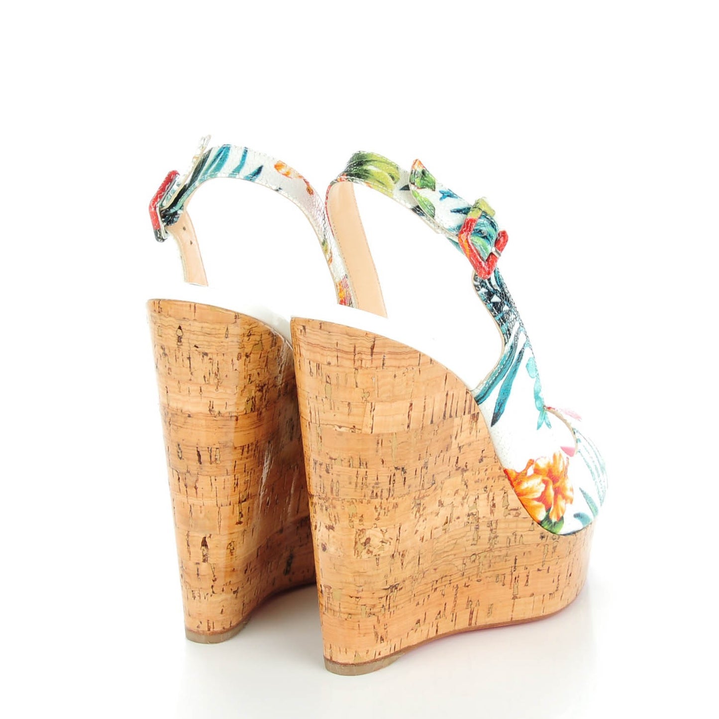 Crackled Calfskin Hawaii Print Une Plume Sling 140 Wedges 39 Version White