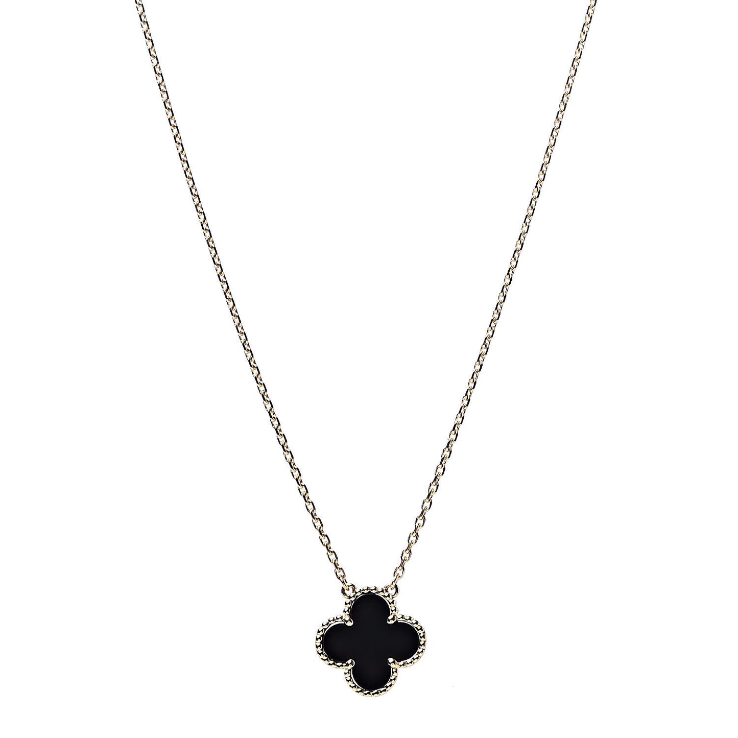18K Yellow Gold Black Onyx Vintage Alhambra Pendant Necklace