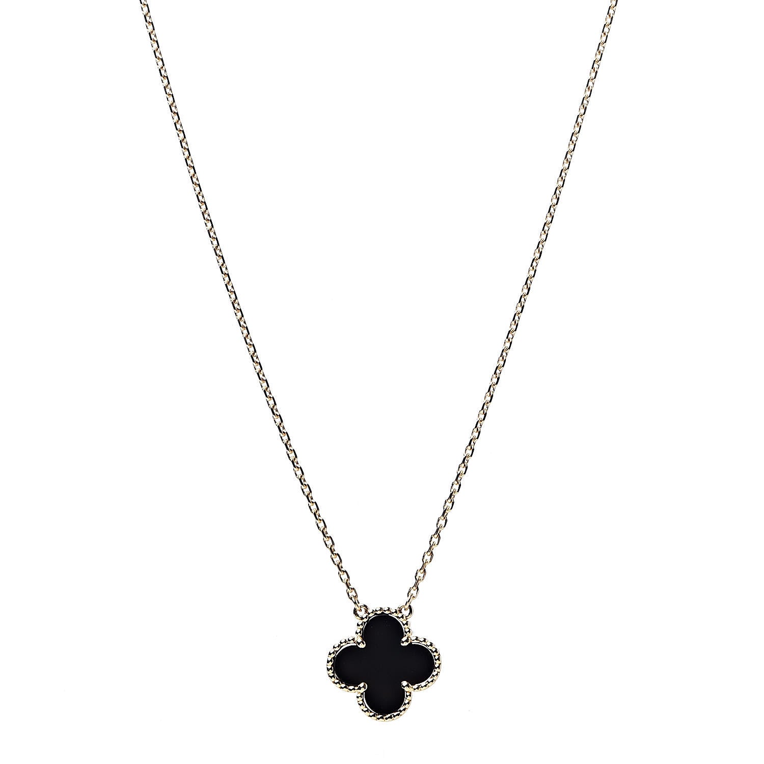 Van Cleef & Arpels 18K Yellow Gold Black Onyx Vintage Alhambra Pendant Necklace 1 of 7