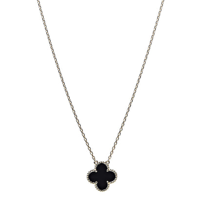 Van Cleef & Arpels 18K Yellow Gold Black Onyx Vintage Alhambra Pendant Necklace 1 of 7