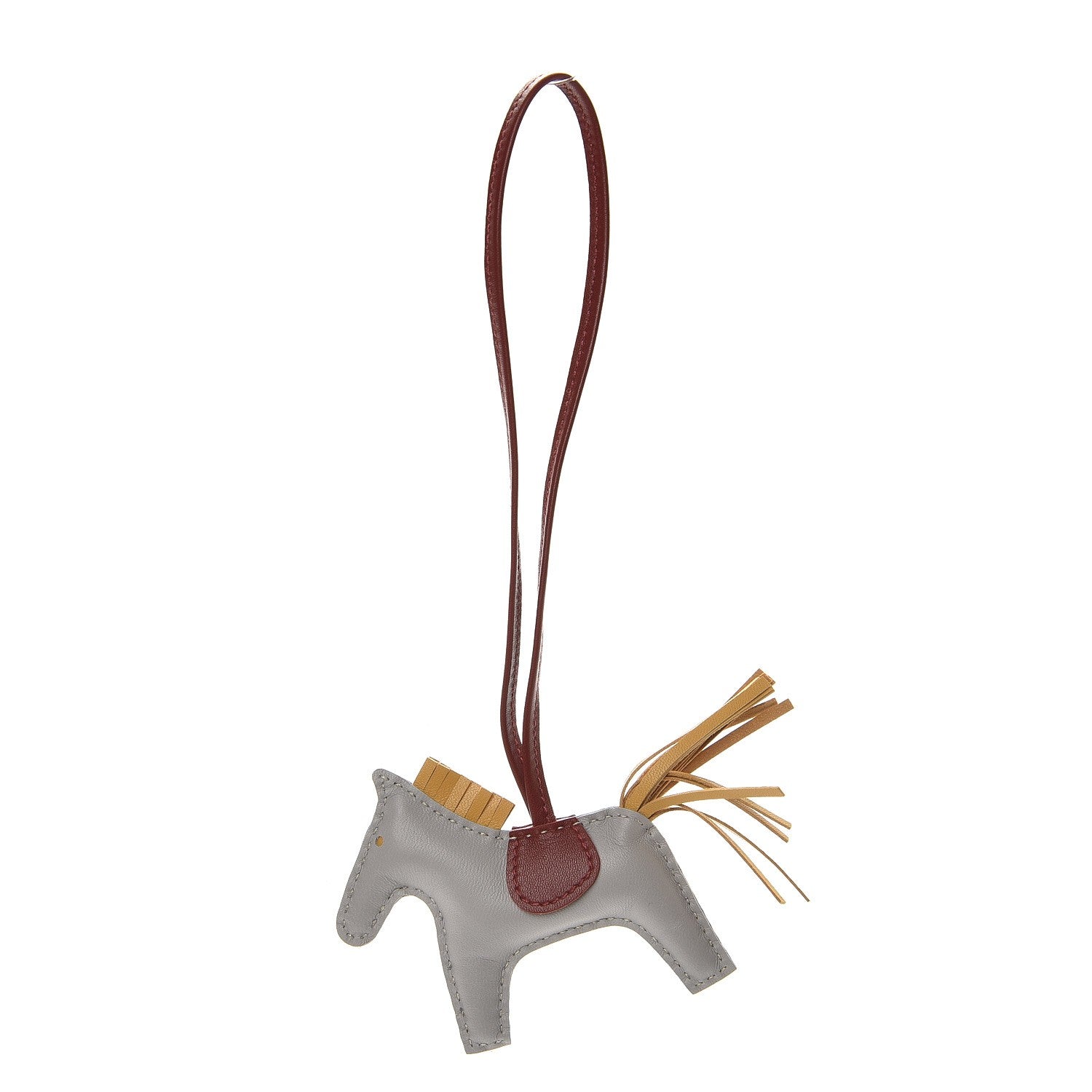 Hermes Milo Lambskin Grigri Rodeo Horse Bag Charm PM Bleu Glacier Curry Rouge H 1 of 4