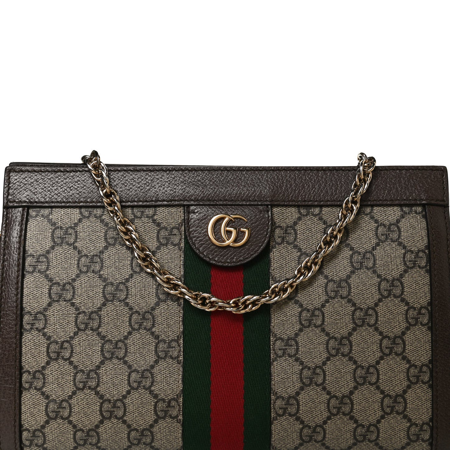 GG Supreme Monogram Web Small Ophidia Chain Shoulder Bag Brown