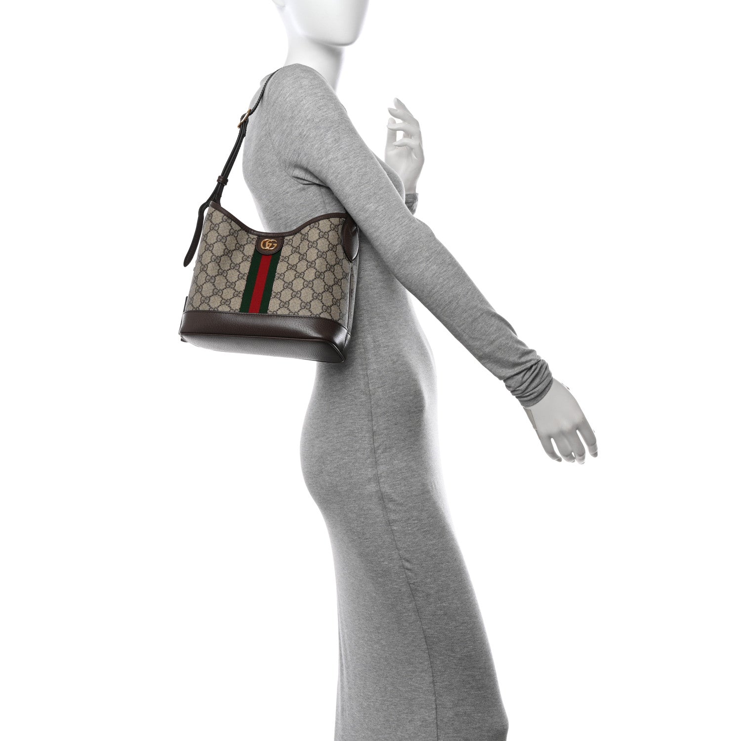 Gucci GG Supreme Monogram Textured Dollar Calfskin Web Small Ophidia Bucket Shoulder Bag Beige Ebony New Acero 2 of 10