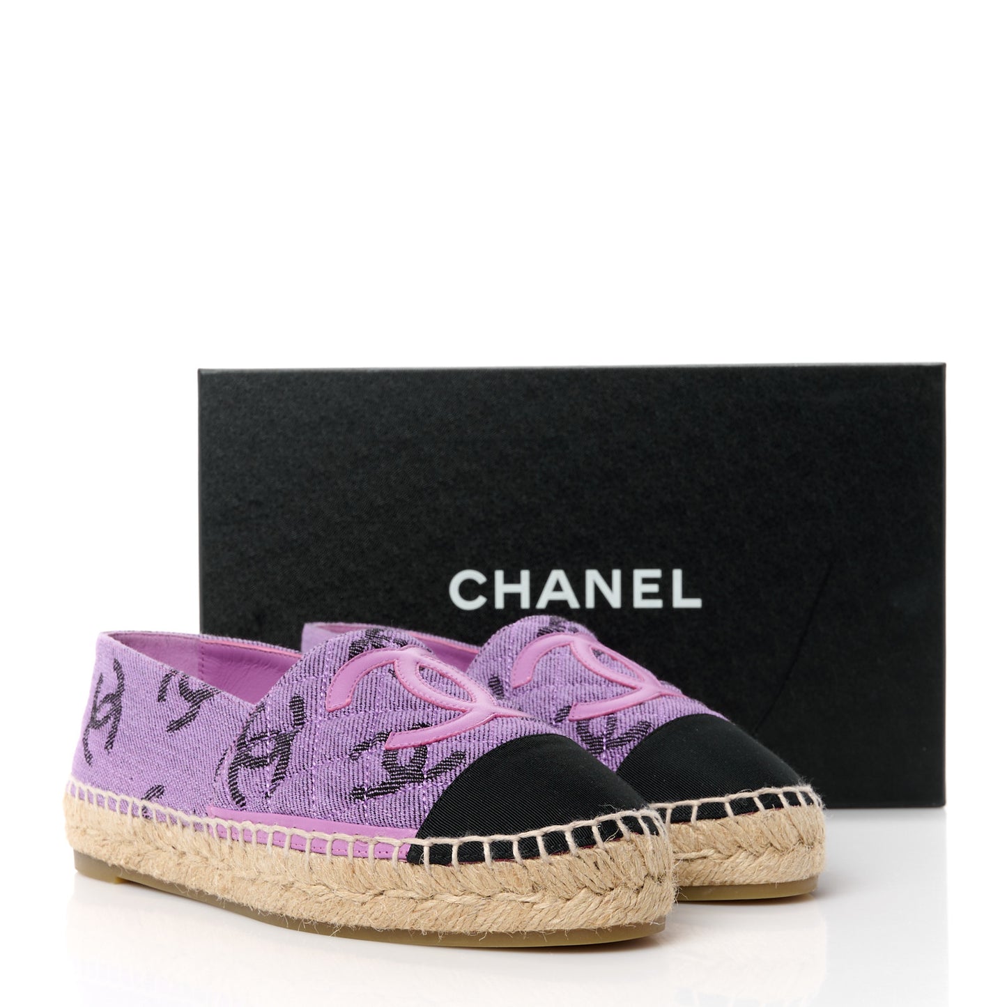 Cotton Jacquard Grosgrain CC Print Espadrilles 36 Purple Black