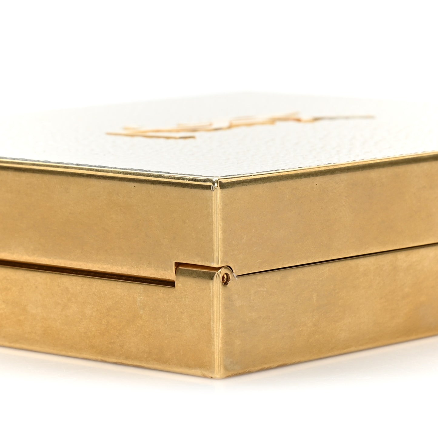 Metal Calfskin Shagreen Embossed Monogram Minaudiere Tuxedo Box Clutch Blanc Vintage Light Bronze