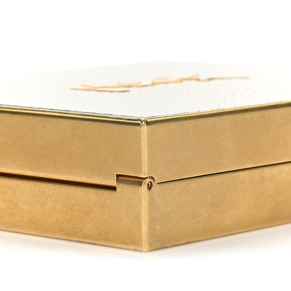 Saint Laurent Metal Calfskin Shagreen Embossed Monogram Minaudiere Tuxedo Box Clutch Blanc Vintage Light Bronze 8 of 10