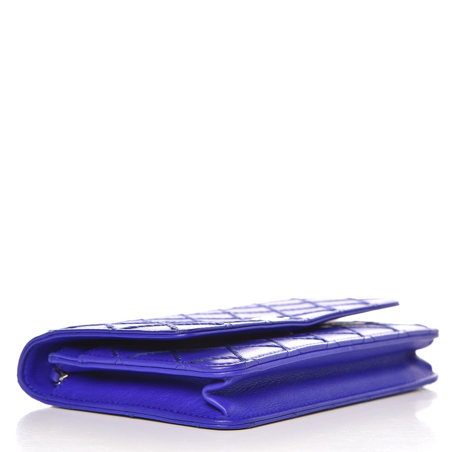 Calfskin Quilted Fancy CC Wallet On Chain WOC Blue