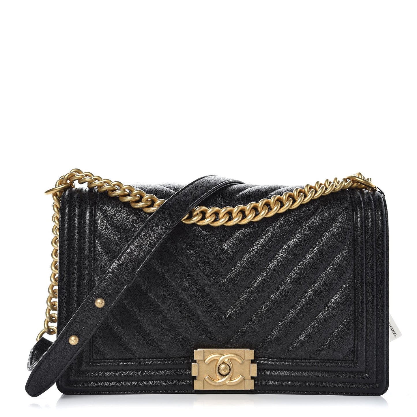 Caviar Chevron Quilted New Medium Boy Flap Black