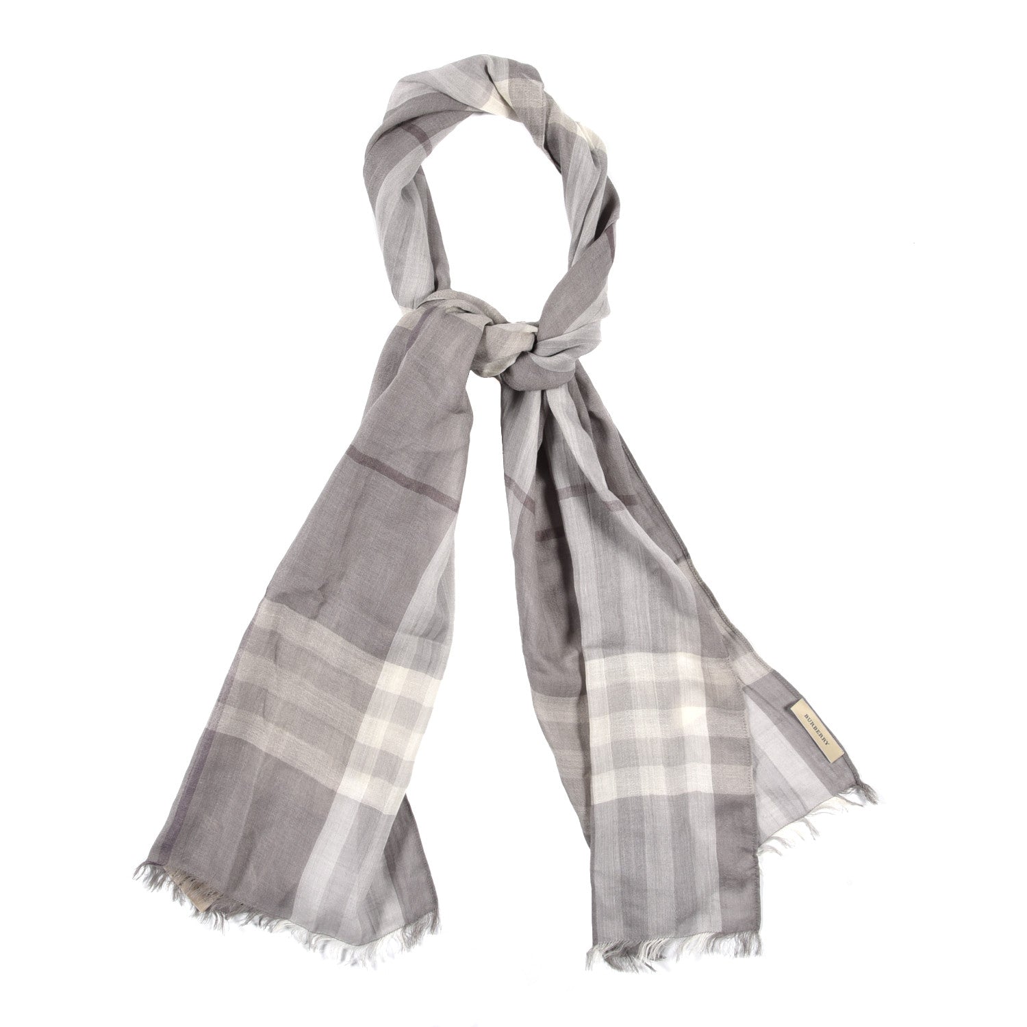 Burberry Wool Silk Gauze Giant Check Lightweight Scarf Grey 1 of 5