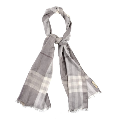 Burberry Wool Silk Gauze Giant Check Lightweight Scarf Grey 1 of 5