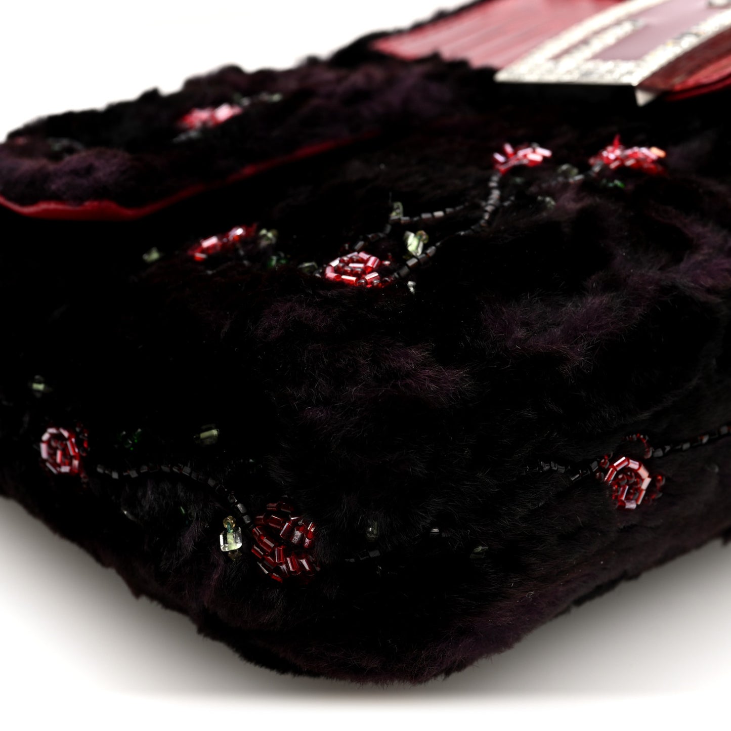 Rabbit Fur Lizard Crystal Beaded Rose Baguette Brown Red