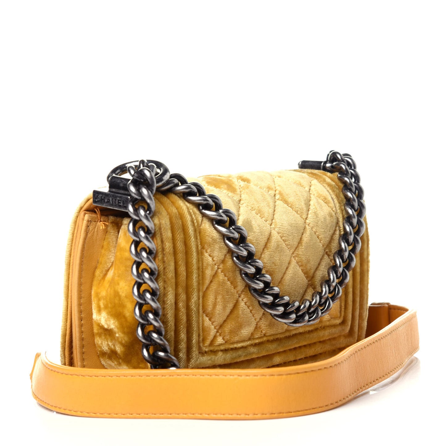 Velvet Quilted Mini Boy Flap Yellow
