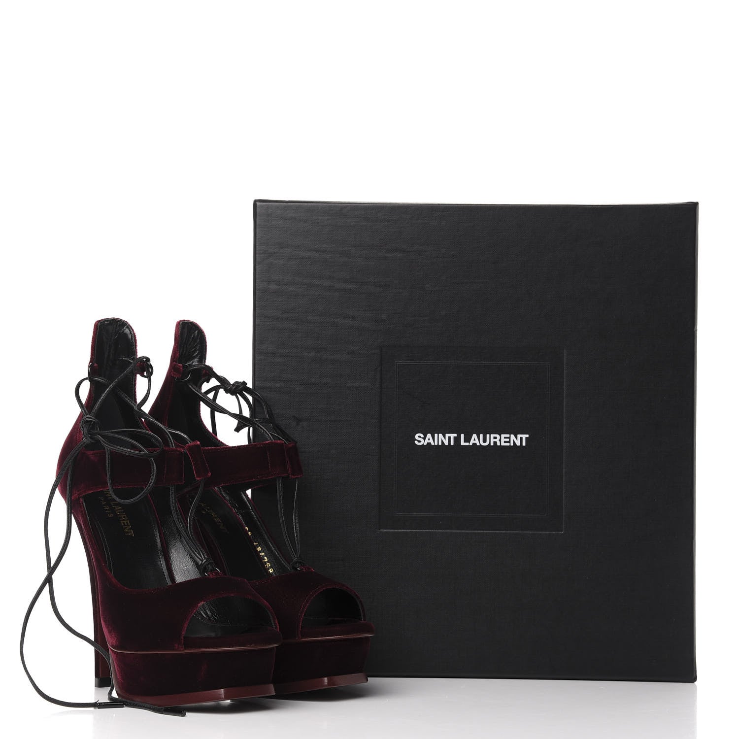 Saint Laurent Velluto Master Lace Up Tribute 105 Platform Sandals 36.5 Burgundy 13 of 13