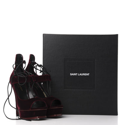 Saint Laurent Velluto Master Lace Up Tribute 105 Platform Sandals 36.5 Burgundy 13 of 13