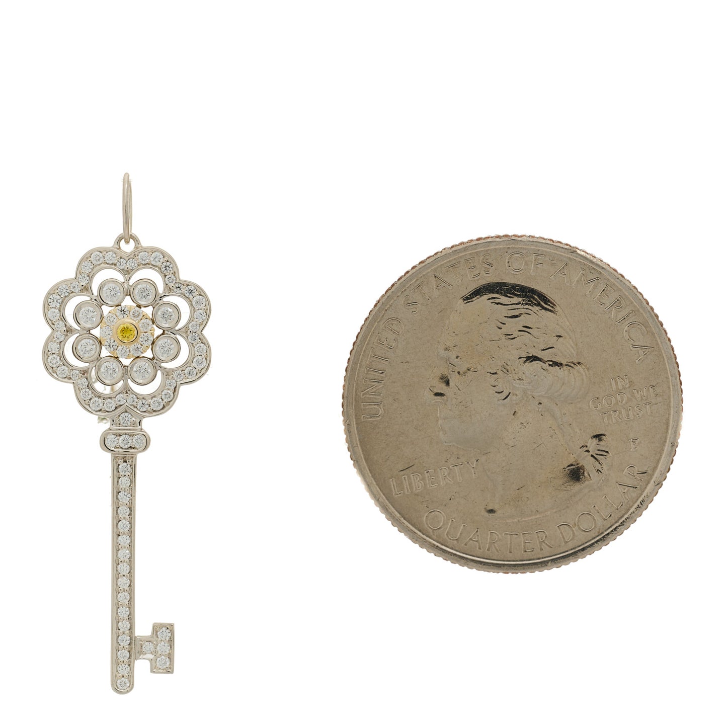 Platinum 18K Yellow Gold Diamond Fancy Yellow Diamond Rose Key Pendant