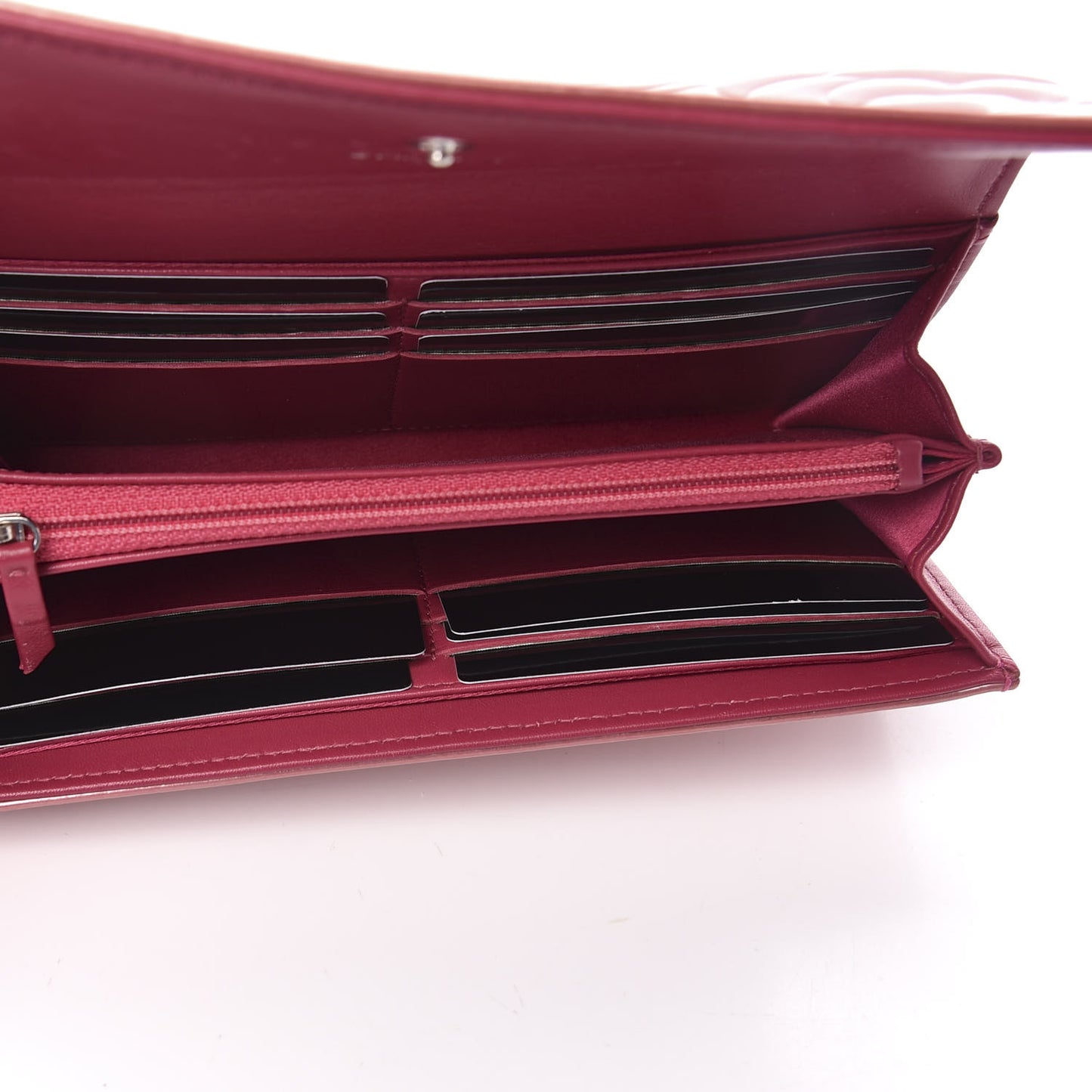 Patent Camellia Embossed Flap Wallet Pink
