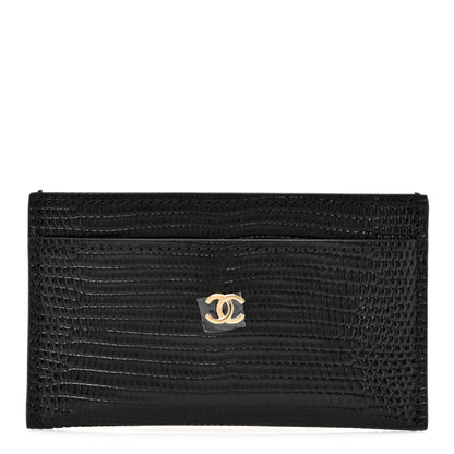 Chanel Calfskin Lizard Embossed Card Holder Black 1 of 8