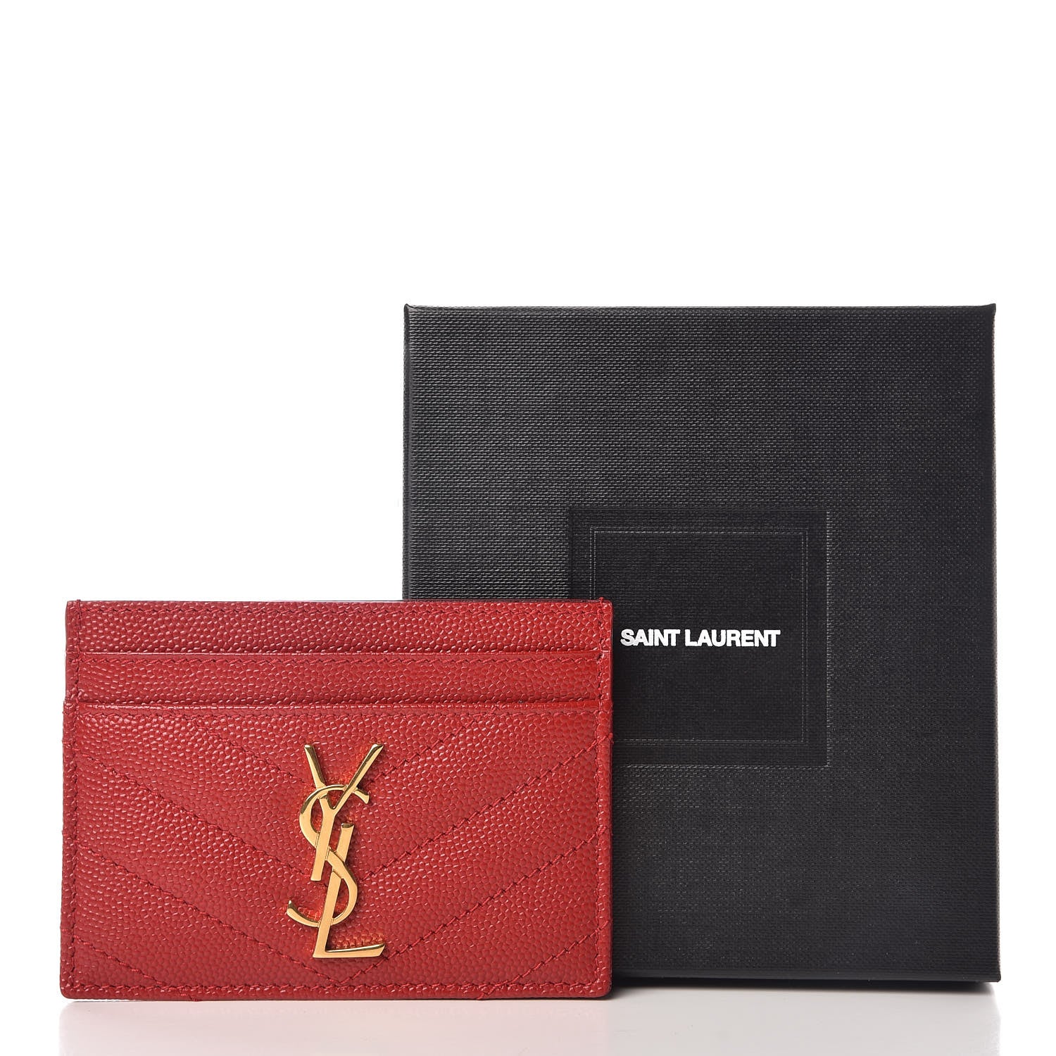 Saint Laurent Grain De Poudre Matelasse Chevron Monogram Credit Card Case New Red 10 of 10