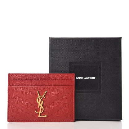Saint Laurent Grain De Poudre Matelasse Chevron Monogram Credit Card Case New Red 10 of 10