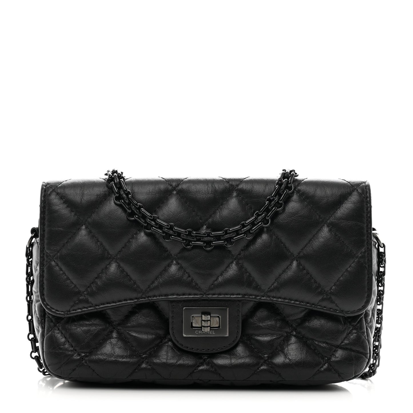 Aged Calfskin Quilted 2.55 Reissue Phone Holder With Chain So Black