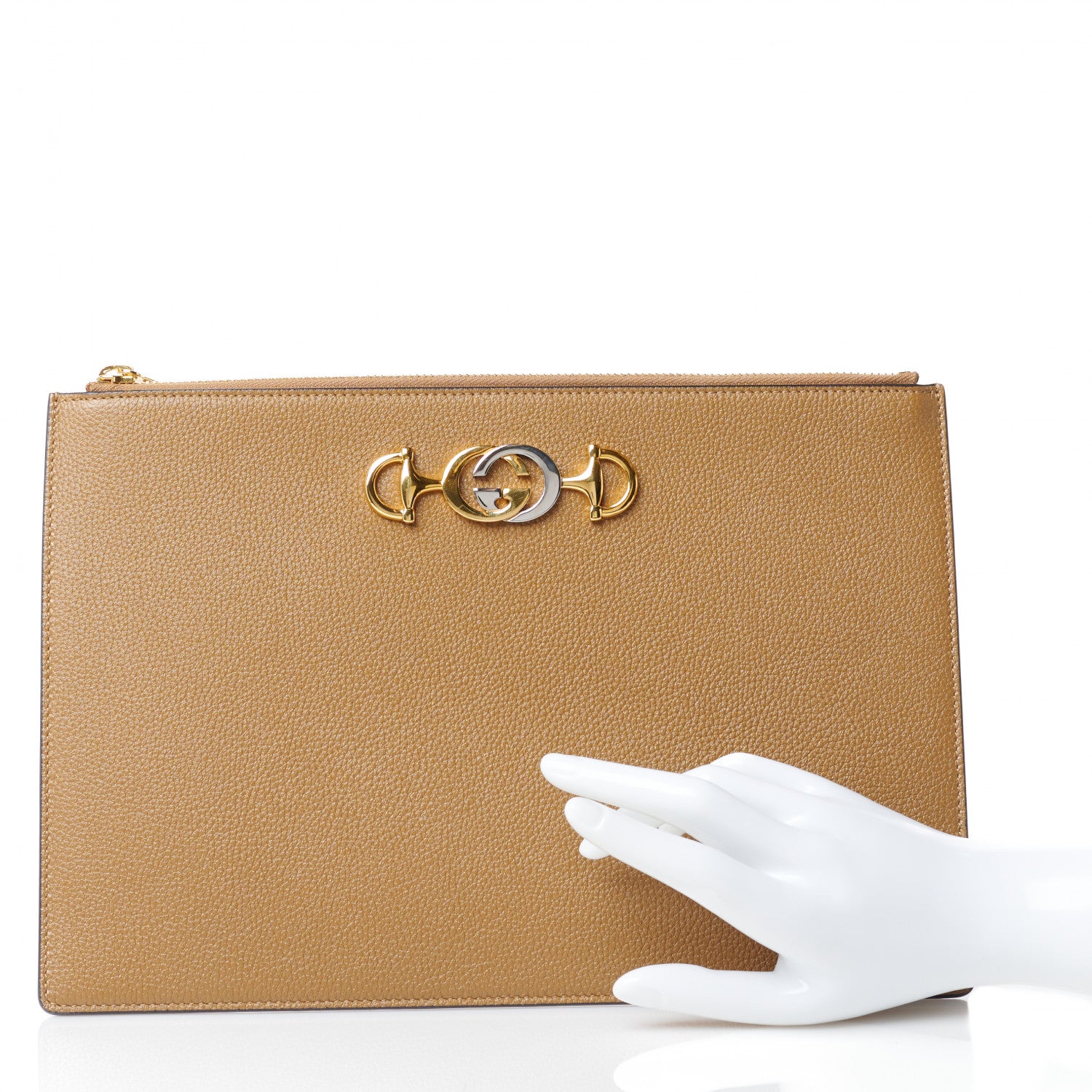 Gucci Grainy Calfskin Zumi Zip Pouch Friky Taupe 2 of 10