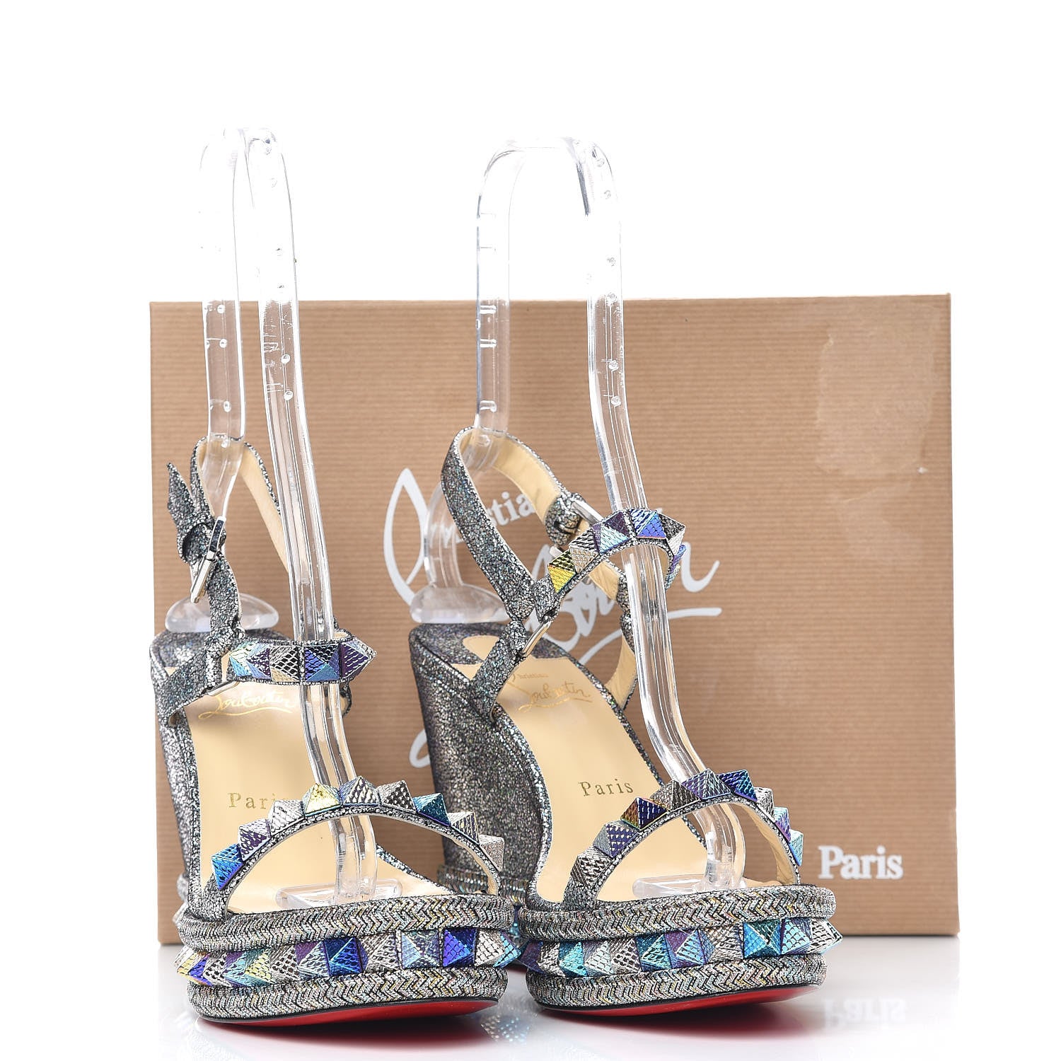 Christian Louboutin Nappa Mica Pyraclou 110 Wedge Sandals 40 Silver 9 of 9