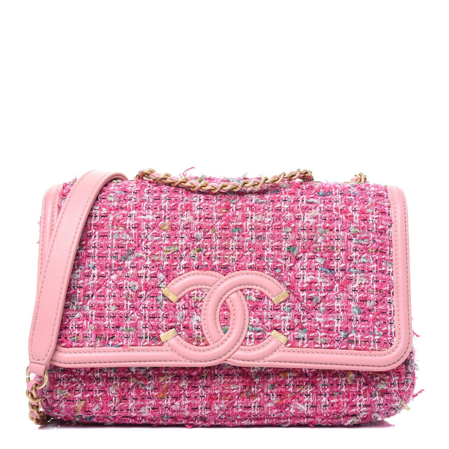 Chanel Tweed Lambskin Quilted Small CC Filigree Flap Pink 1 of 16