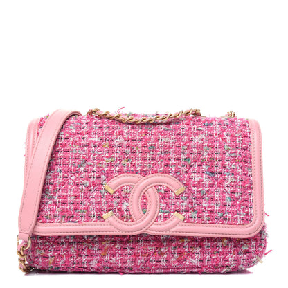 Chanel Tweed Lambskin Quilted Small CC Filigree Flap Pink 1 of 16