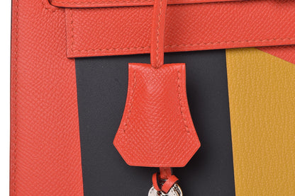 Hermes Epsom Sombrero Chevre Mysore Lettre M Kelly Sellier 28 Capucine Bleu Obscure Ambre 25 of 38