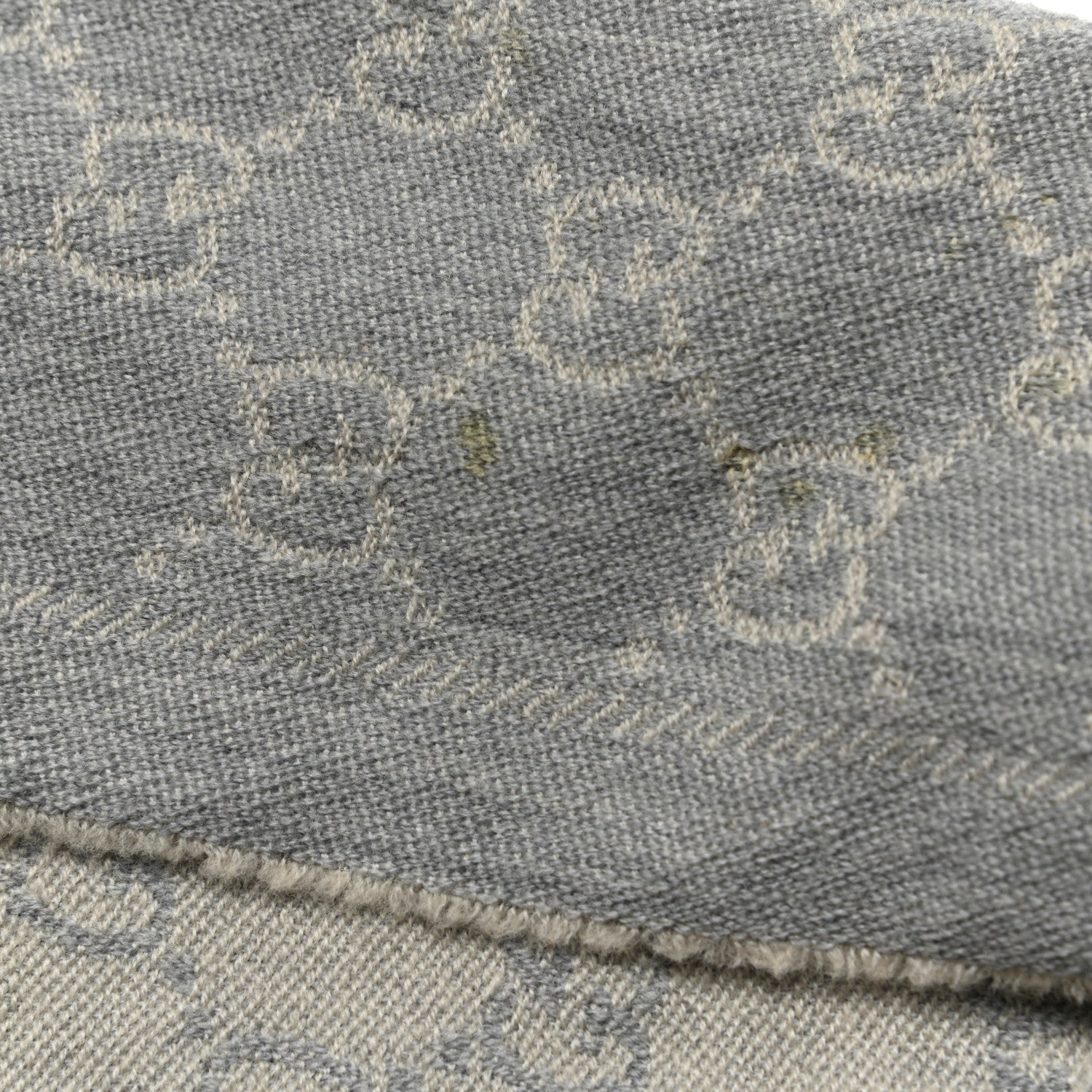Gucci Wool Jacquard GG Monogram Sten Fringe Scarf Zinc Light Grey 5 of 5