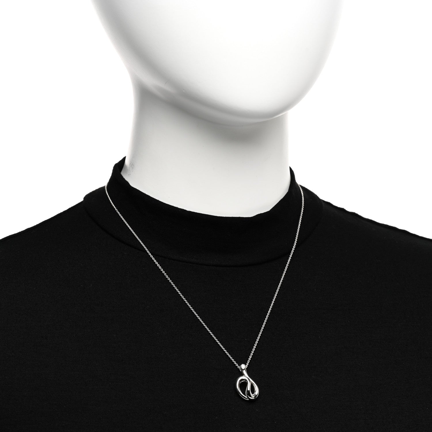 Tiffany Sterling Silver Diamond Elsa Peretti Open Wave Necklace 2 of 5