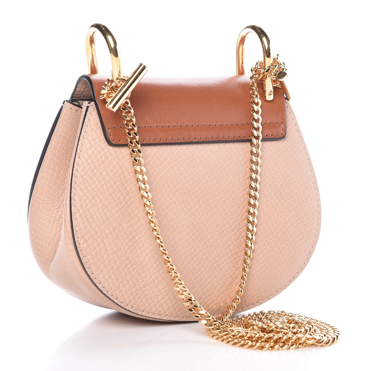 Textured Calfskin Lambskin Nano Drew Shoulder Bag Powder Beige Caramel