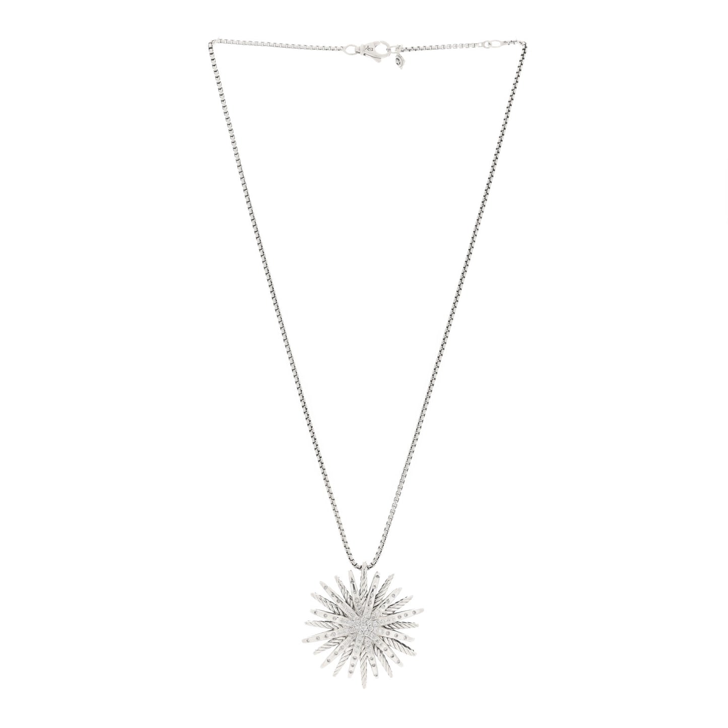Sterling Silver Diamond Large Starburst Pendant Necklace