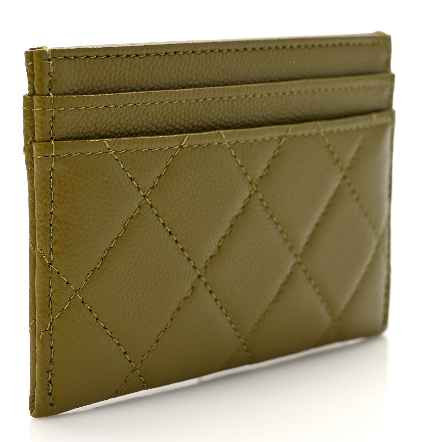 Caviar Quilted Crystal Card Holder Green