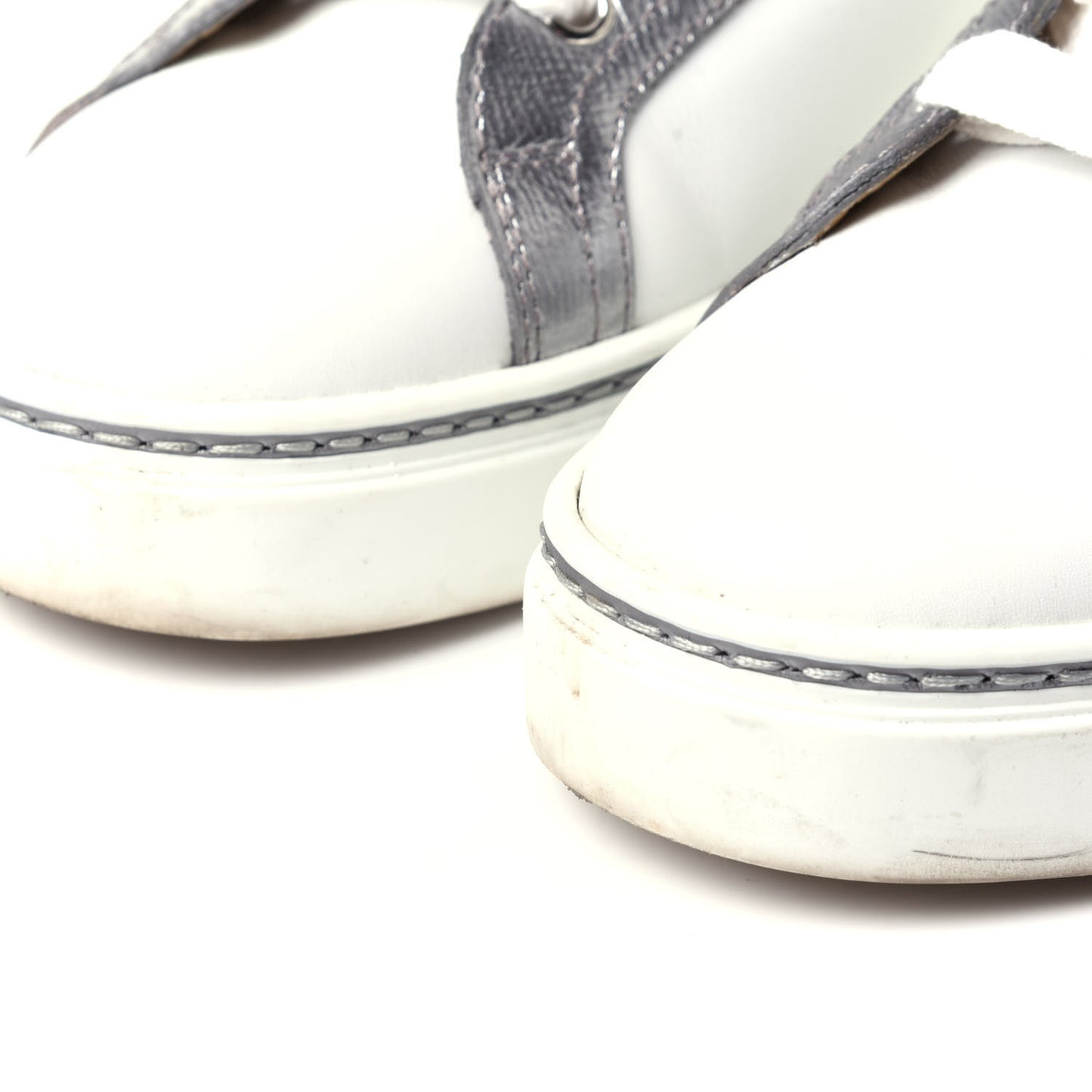 Calfskin Epsom Womens Velvet Sneakers 37 White Silver